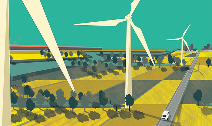Illustration of windmills