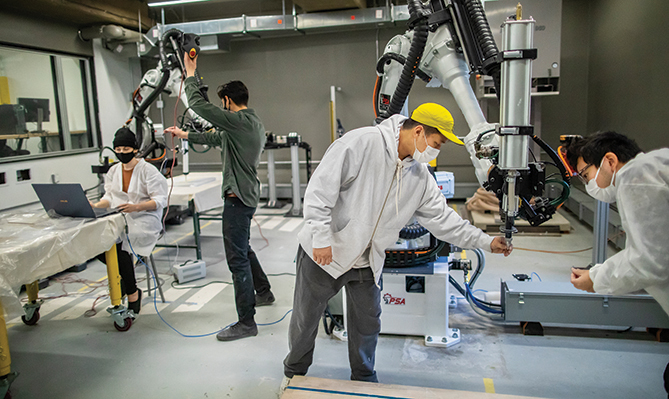 students in robotics lab